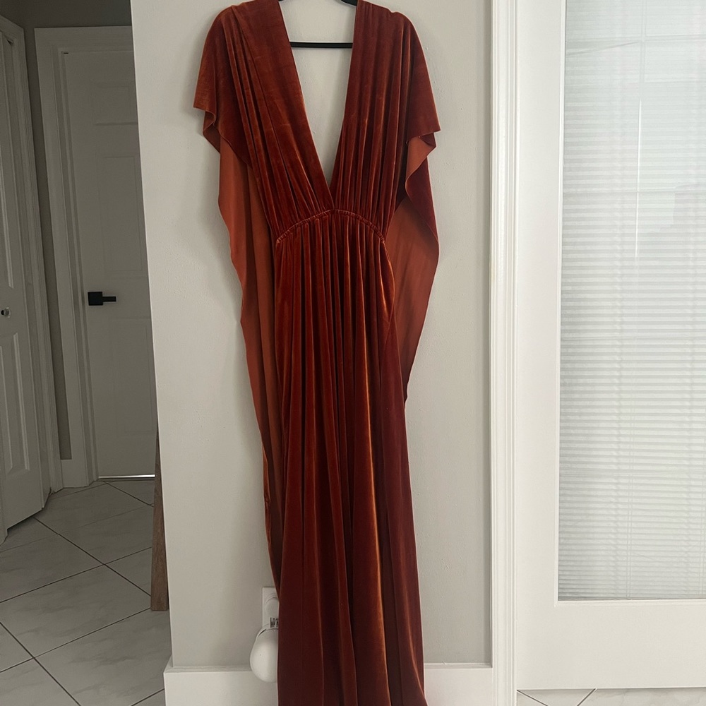 Velvet burnt orange long dress, can be worn multiple ways, one size